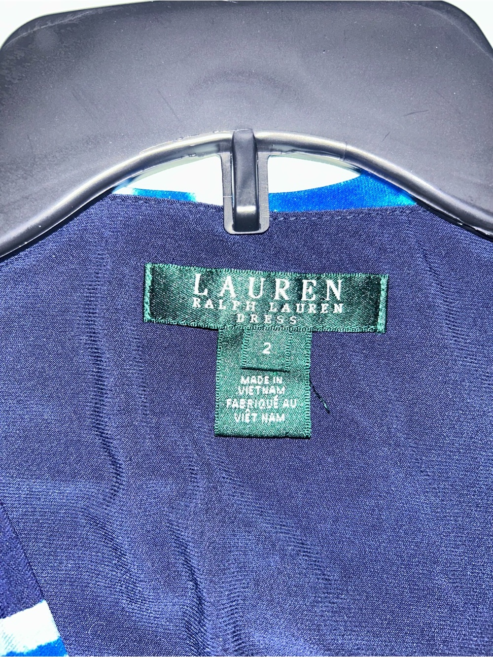 Lauren Ralph Lauren Navy Floral Faux-Wrap Dress with Blue Roses - Picture 8 of 8